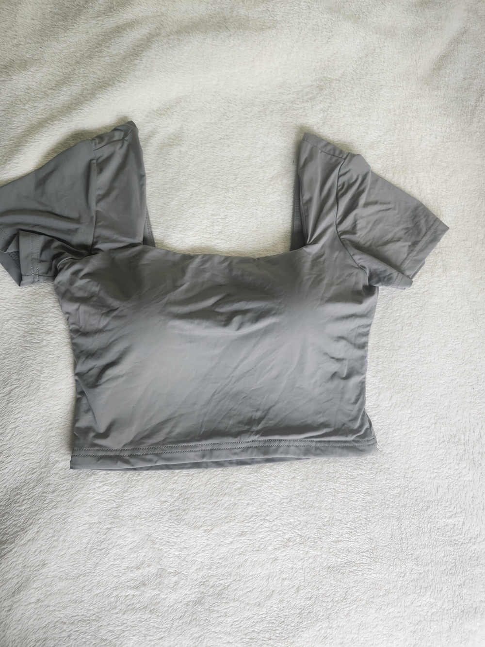 Klassy Network Grey Green Square-Neck Short Sleeve Crop Top